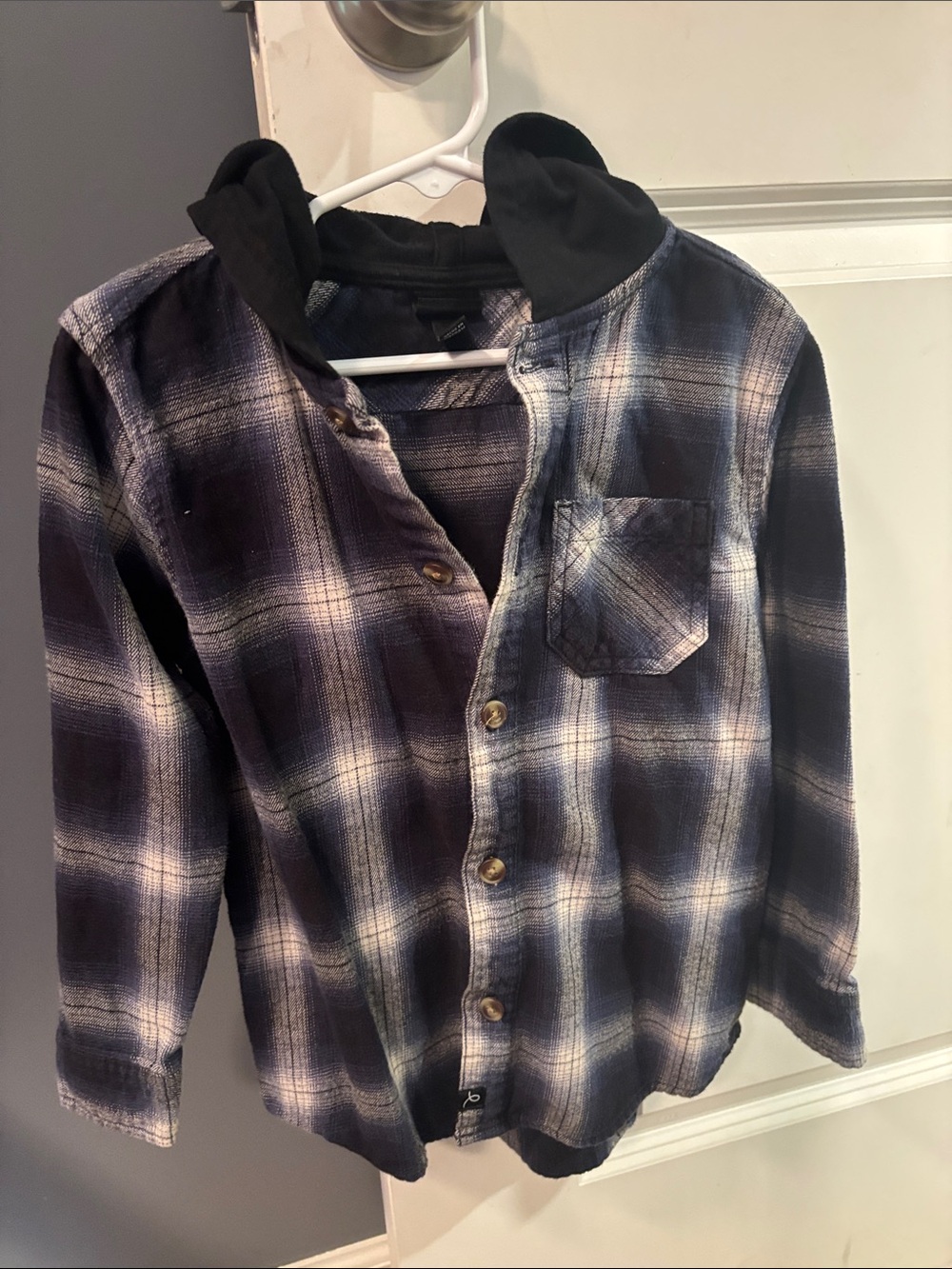 Kids Black Plaid Hooded Button-Up Shirt